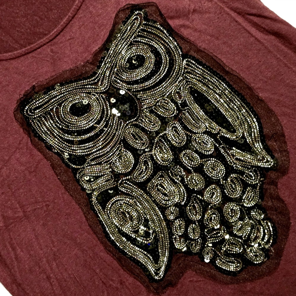 🟣Vanity Burgundy Black cOwl Chain Sequin Lace Embroidered Top Size Medium